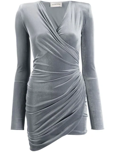 Shop Alexandre Vauthier Draped V-neck Mini Dress In Grey