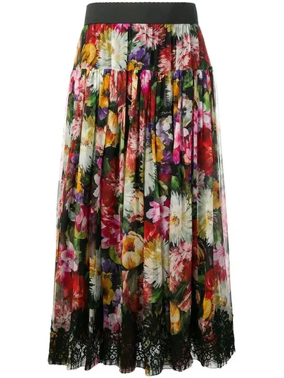 Shop Dolce & Gabbana Floral Print Skirt In Green
