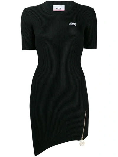 Shop Gcds Ribbed Fitted Dress In Black