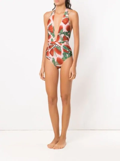 Shop Adriana Degreas Twisted Detail Swimsuit In Pink