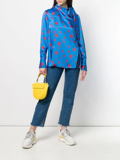 Shop Kenzo Roses Pussybow Blouse In Blue