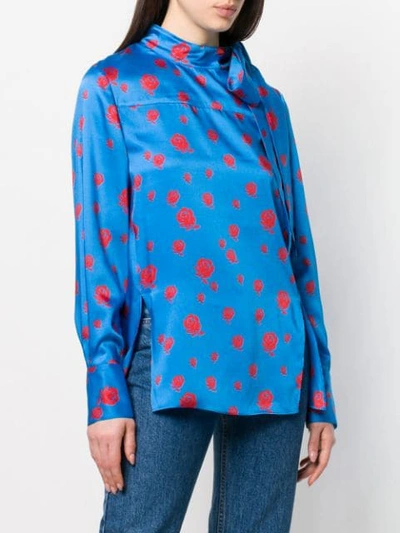 Shop Kenzo Roses Pussybow Blouse In Blue