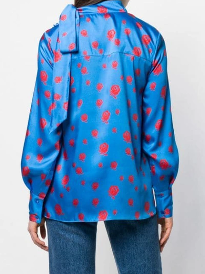 Shop Kenzo Roses Pussybow Blouse In Blue