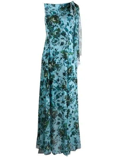 Shop Erdem Floral Sleeveless Long Dress In Blue