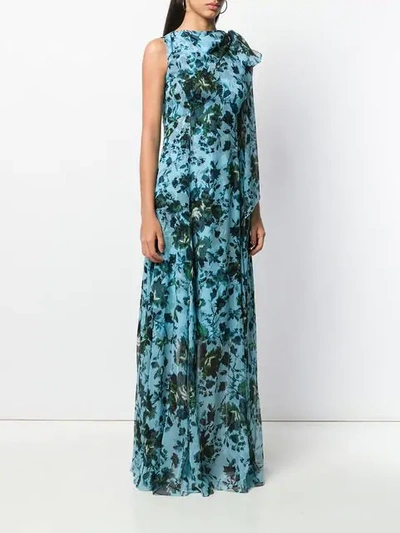 Shop Erdem Floral Sleeveless Long Dress In Blue