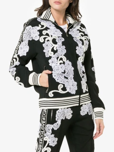 Shop Dolce & Gabbana Lace Embellished Track Top In Black