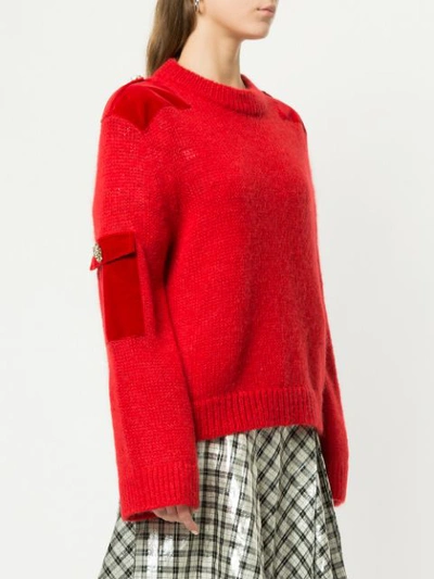 Shop Mother Of Pearl Embellished Contrast Patch Sweater - Red