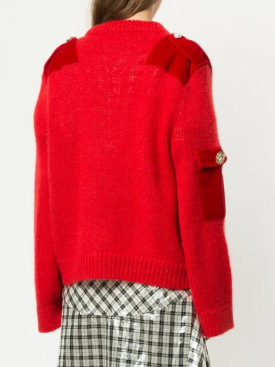 Shop Mother Of Pearl Embellished Contrast Patch Sweater - Red