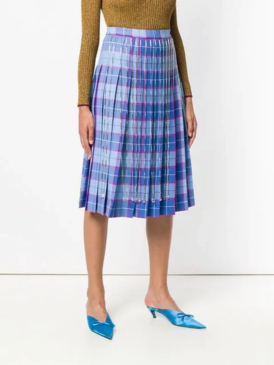 Shop Marco De Vincenzo Checked Pleated Skirt In Blue