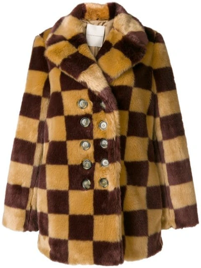 Shop Marco De Vincenzo Checked Faux Fur Coat - Brown