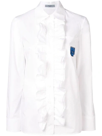 Shop Prada Front Ruffle Shirt In F0009  Bianco