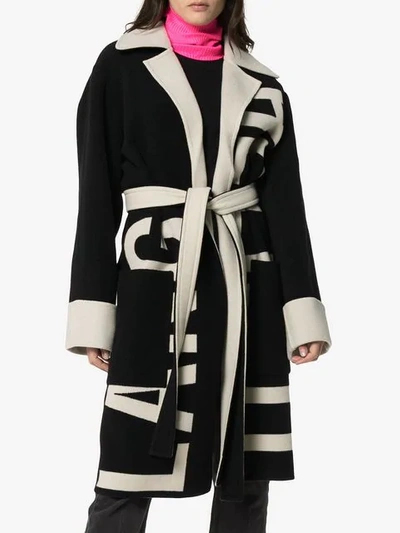 Shop Helmut Lang Logo Knit Belted Coat In Black