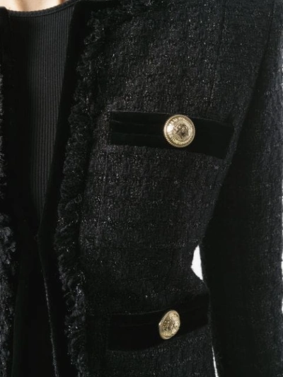 Shop Balmain Cropped Velvet Blazer In Black