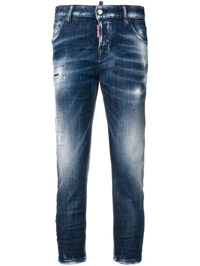 Shop Dsquared2 Boyfriend Distressed Cropped Jeans In Blue