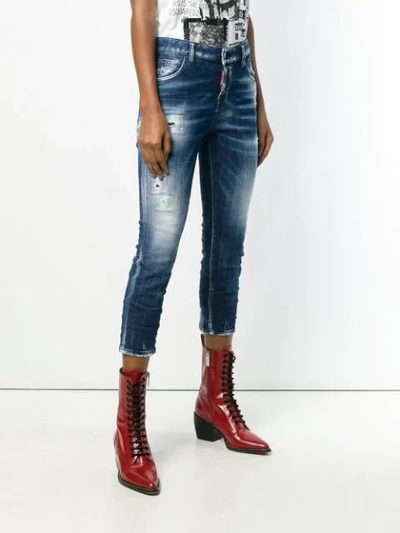 Shop Dsquared2 Boyfriend Distressed Cropped Jeans In Blue