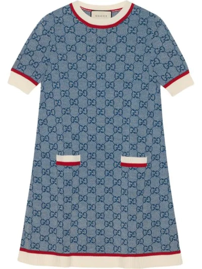Shop Gucci Gg Knit Dress In Blue