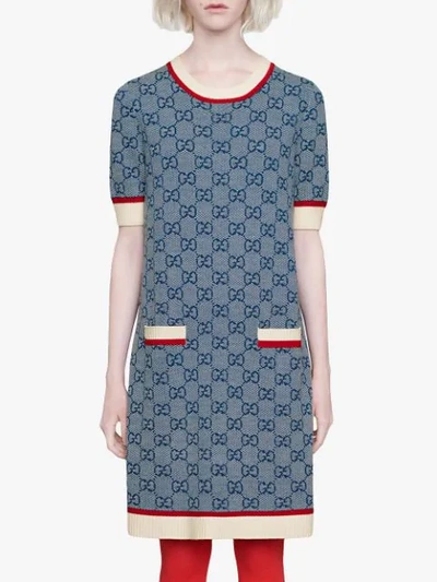 Shop Gucci Gg Knit Dress In Blue