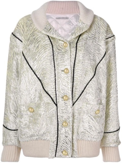 ALESSANDRA RICH FRONT BUTTON BOMBER JACKET - 白色