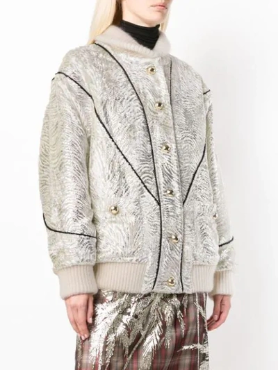 ALESSANDRA RICH FRONT BUTTON BOMBER JACKET - 白色