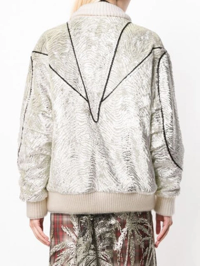 Shop Alessandra Rich Front Button Bomber Jacket - White