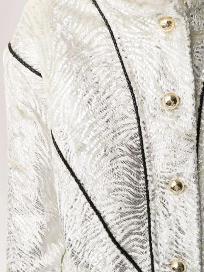 Shop Alessandra Rich Front Button Bomber Jacket - White