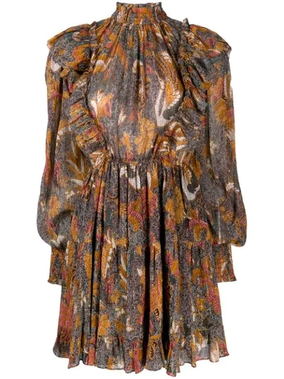 Shop Ulla Johnson Printed Ruffle Dress In Brown