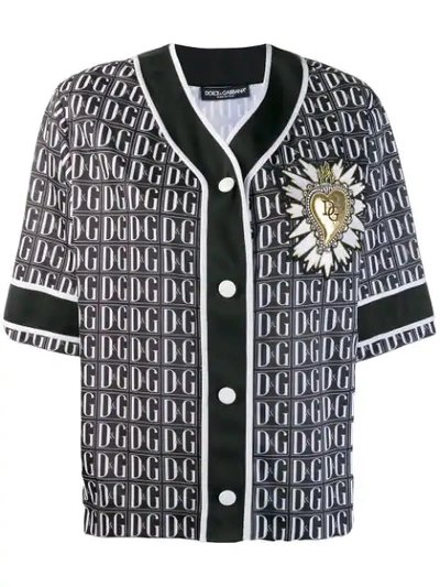 Shop Dolce & Gabbana Monogram Print Baseball Shirt - Black
