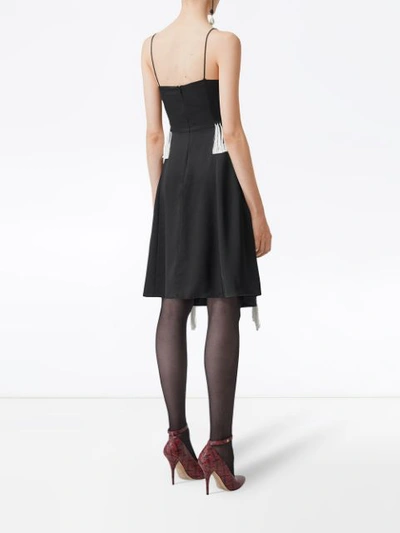 Shop Burberry Fringe Detail Silk Satin Slip Dress In Black