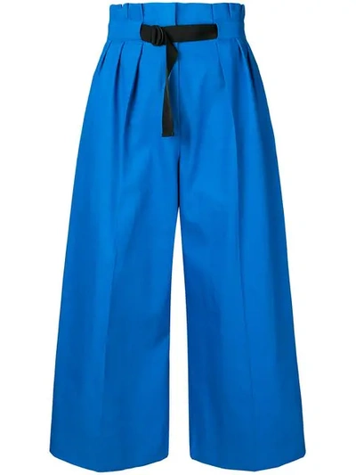 Shop Kenzo Cropped Wide Leg Trousers In Blue