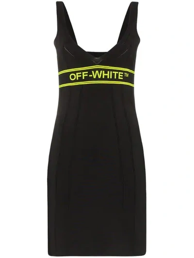 Shop Off-white Contrast-logo Knitted Mini Dress In Black