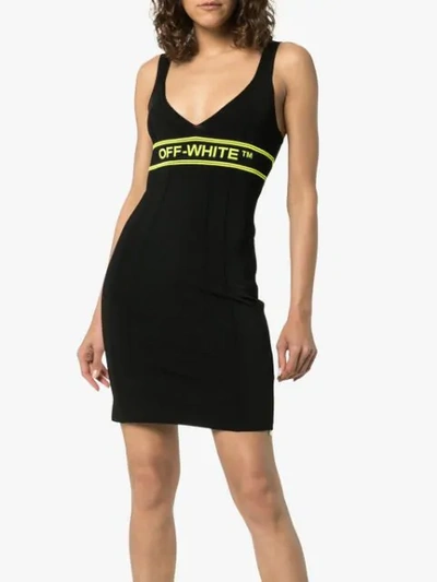 Shop Off-white Contrast-logo Knitted Mini Dress In Black