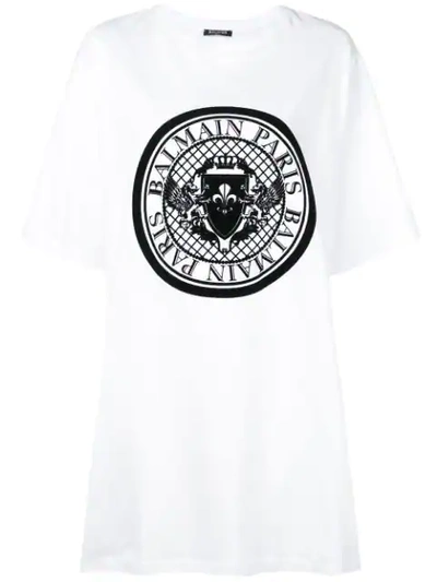 Shop Balmain Oversized Printed Logo T-shirt - White