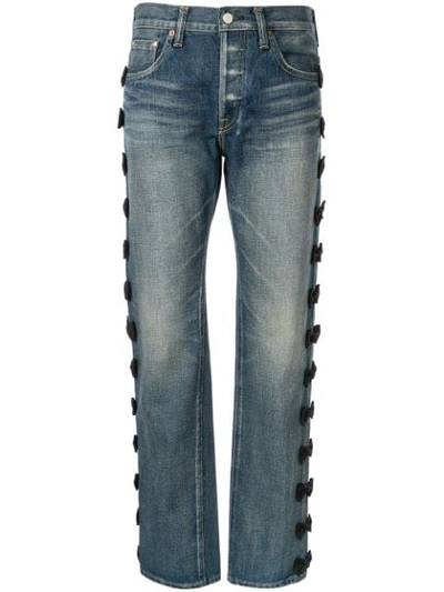 Shop Tu Es Mon Tresor Side Ribbon Jeans In Blue