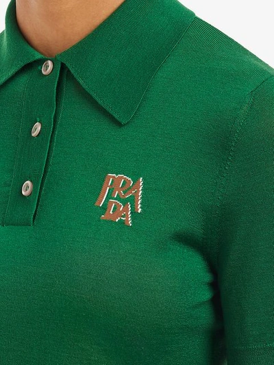 Shop Prada Wool Polo Shirt In Green