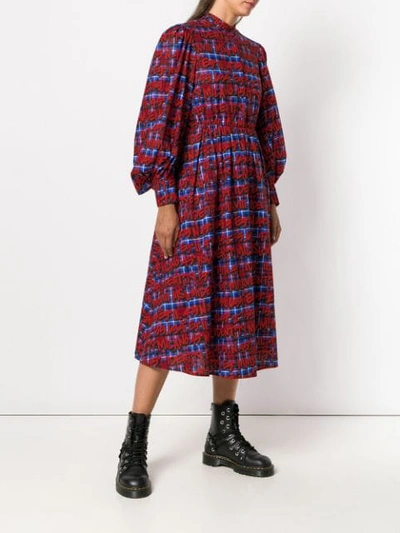 Shop Msgm Printed Checked Dress In Red