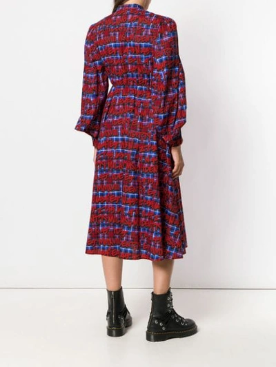 Shop Msgm Printed Checked Dress In Red