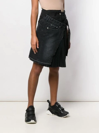 Shop Sacai Deconstructed Denim Skirt In Black