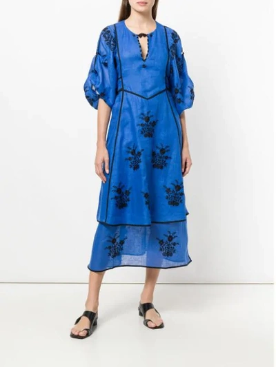 Shop Vita Kin Embroidered Flower Dress In Blue