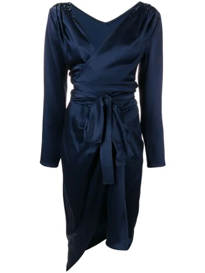 Shop Rhea Costa Embellished Belted Wrap Dress In Blue