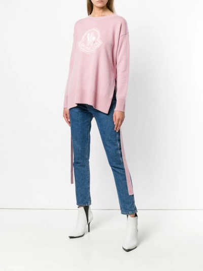 Shop Moncler Logo Pullover Knit Sweater In Pink