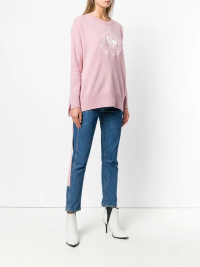 Shop Moncler Logo Pullover Knit Sweater In Pink