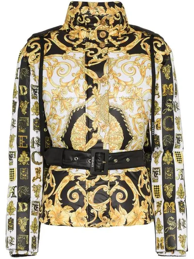 Shop Versace Baroque Print Hooded Puffer Jacket In Black