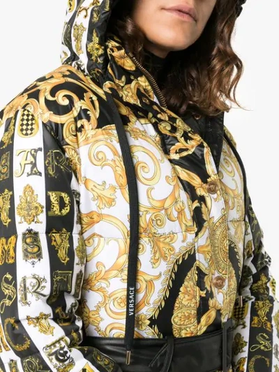 Shop Versace Baroque Print Hooded Puffer Jacket In Black