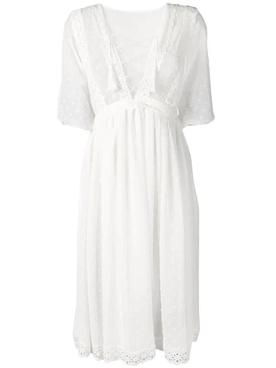 Shop Jovonna Embroidered Midi Dress In Bianco