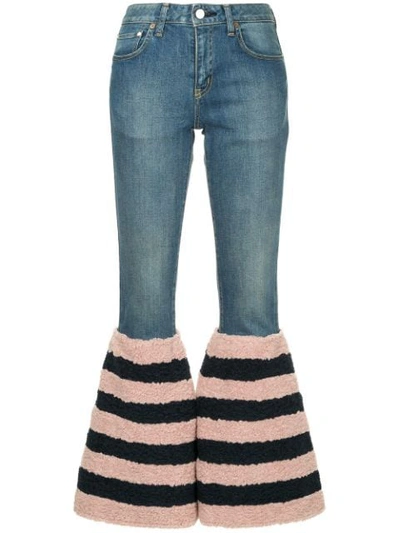 Shop Tu Es Mon Tresor Tu Es Mon Trésor Striped Flared Edge Jeans - Blue