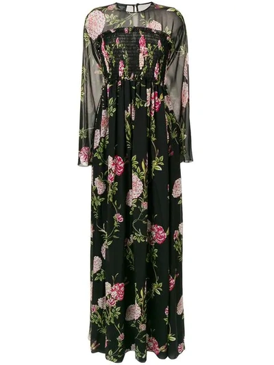 Shop Giambattista Valli Long Floral Ribbed Gown In Black