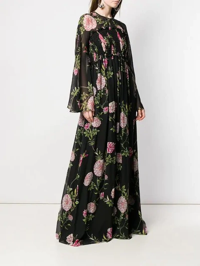 Shop Giambattista Valli Long Floral Ribbed Gown In Black