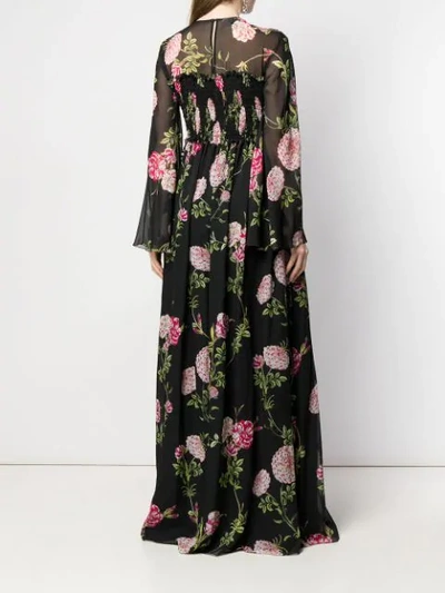 Shop Giambattista Valli Long Floral Ribbed Gown In Black