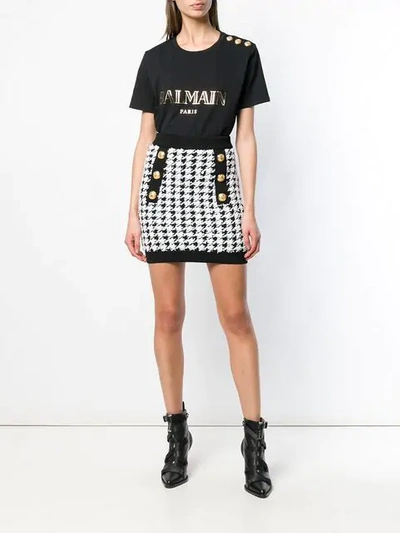Shop Balmain Houndstooth Mini Skirt In Eab Noir Blanc