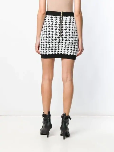 Shop Balmain Houndstooth Mini Skirt In Eab Noir Blanc